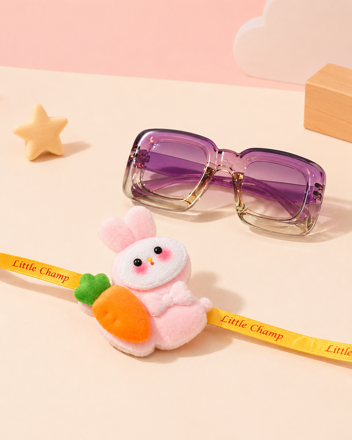 Teddy and Sunglasses Purple Kids Rakhi