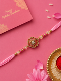 Pink Flower Designer Stone Rakhi