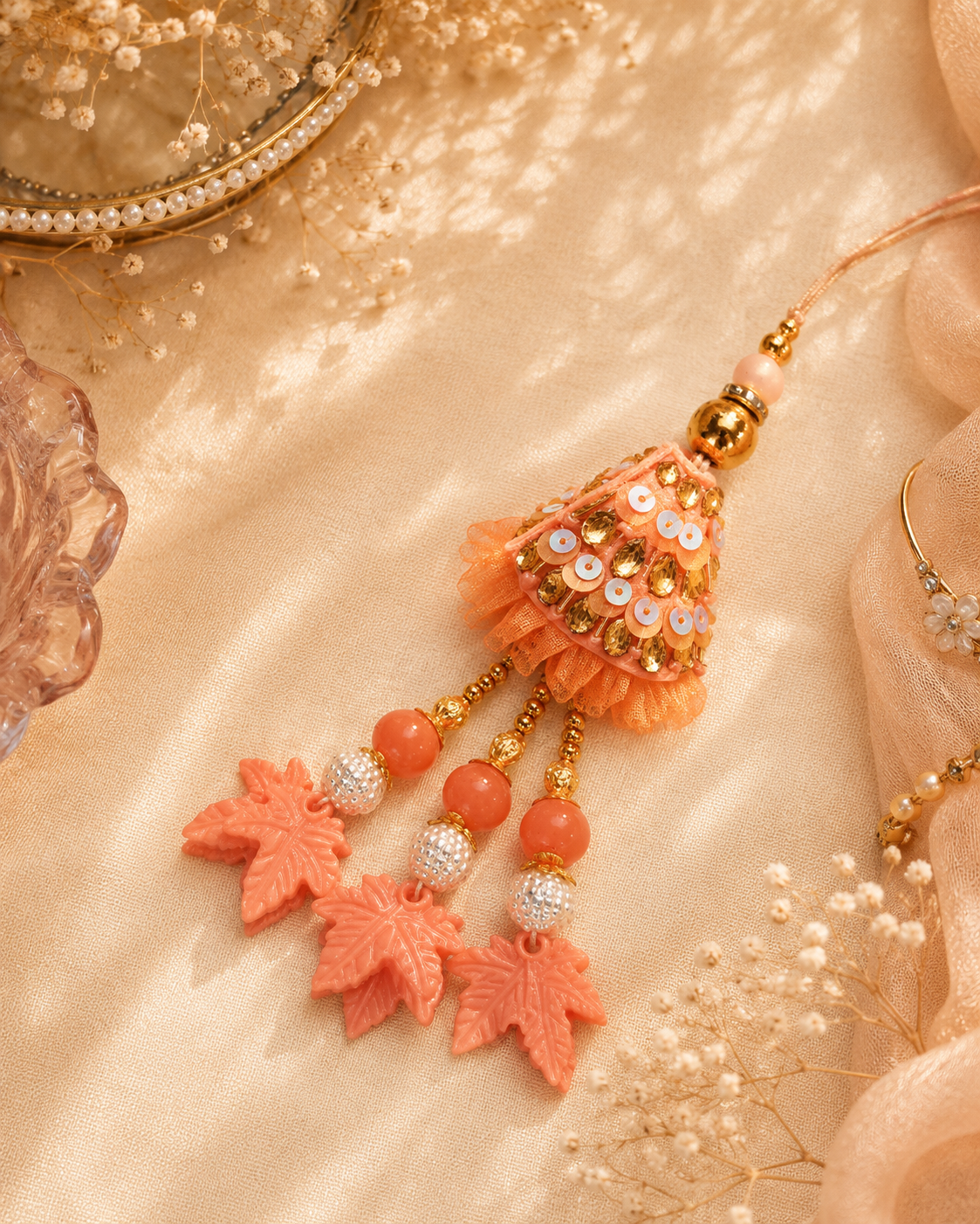 Orange Stone Lumba Rakhi for Bhabhi