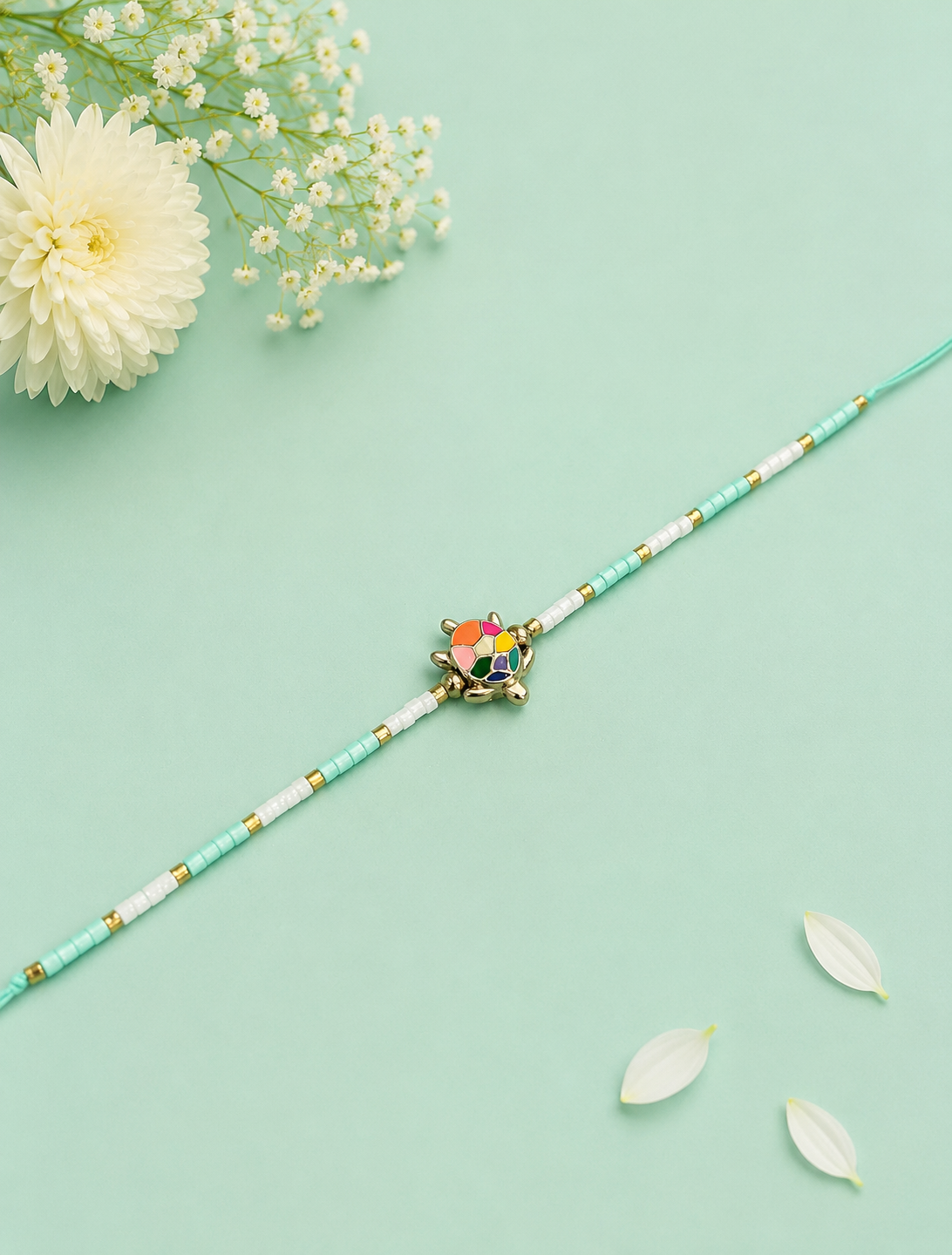 Green Thread Colourful Turtle Rakhi