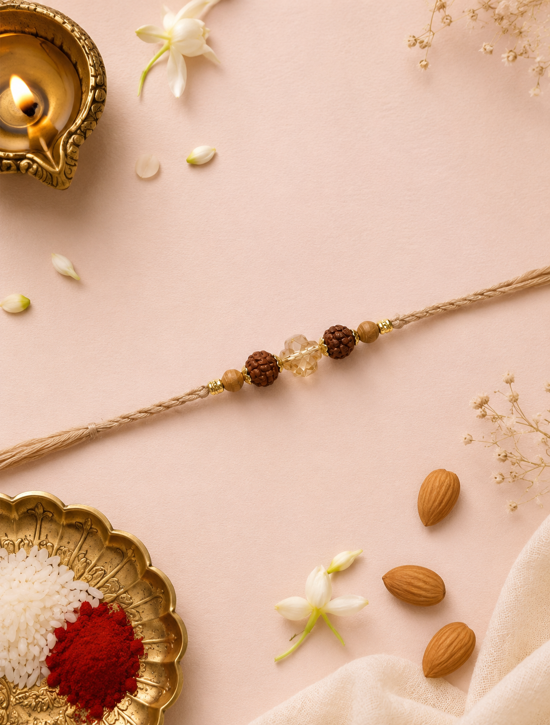 Rudraksh Cream Thread Rakhi for Bhaiya