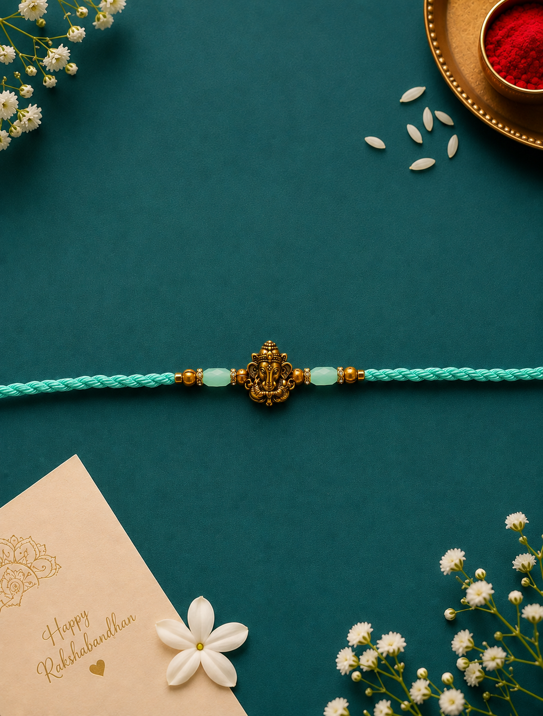 Green Thread Ganesha Rakhi