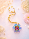 Shiny Designer Pink Stone Flower Rakhi For Bhaiya