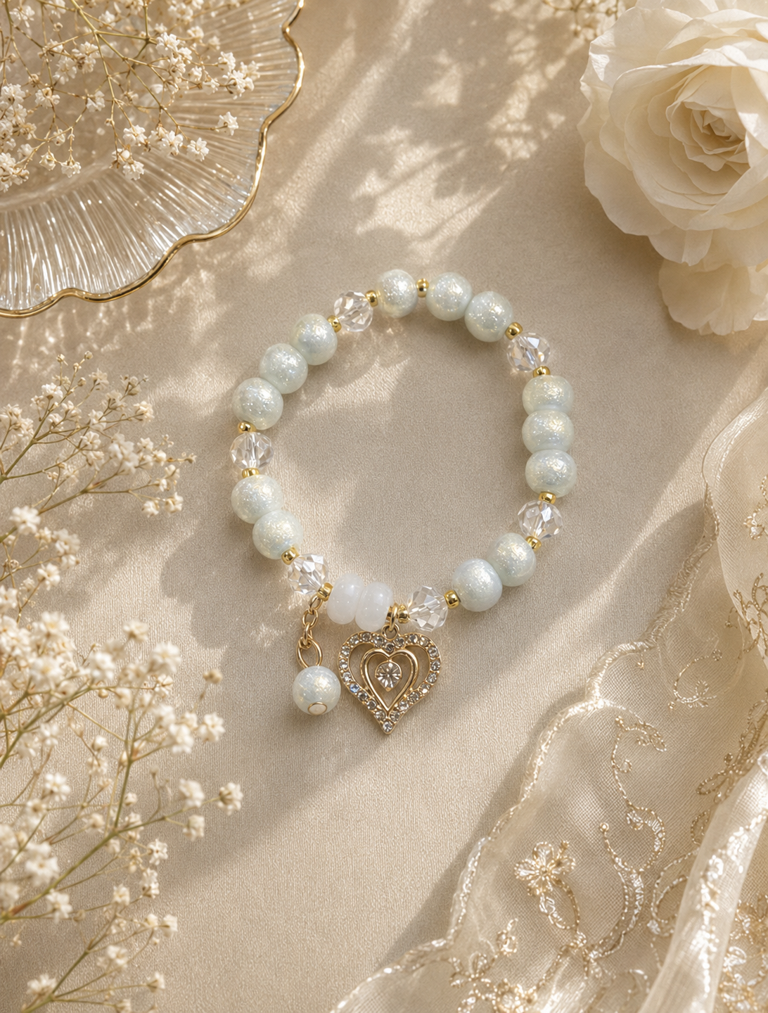 White Heart Rakhi Bracelet for Girls