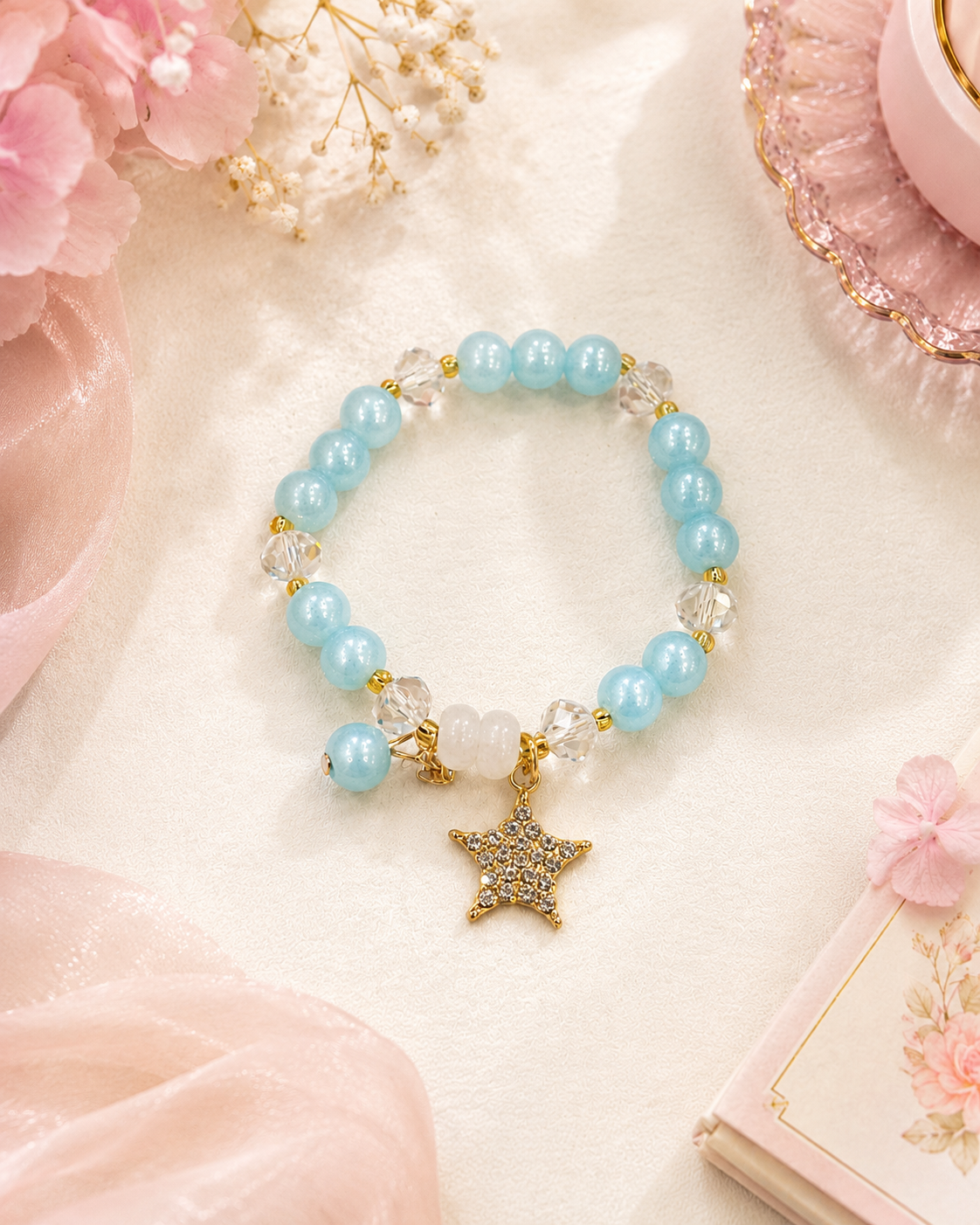 Blue White Star Rakhi Bracelet For Girls