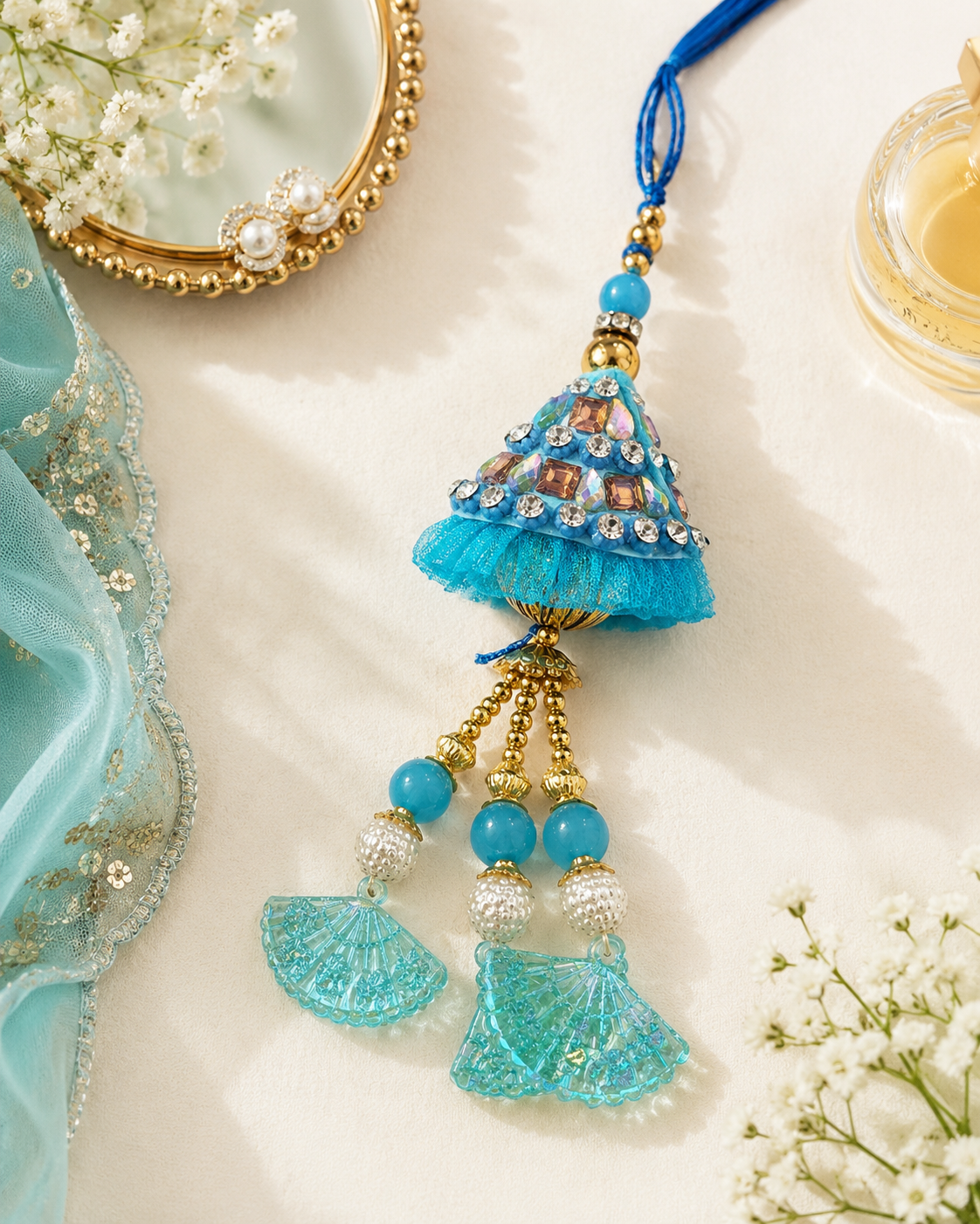 Blue Stone Lumba Rakhi For Bhabhi