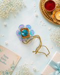 Shiny Designer Blue Stone Flower Rakhi For Bhaiya