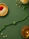 Green Ceramic Flower Rakhi For Bhaiya