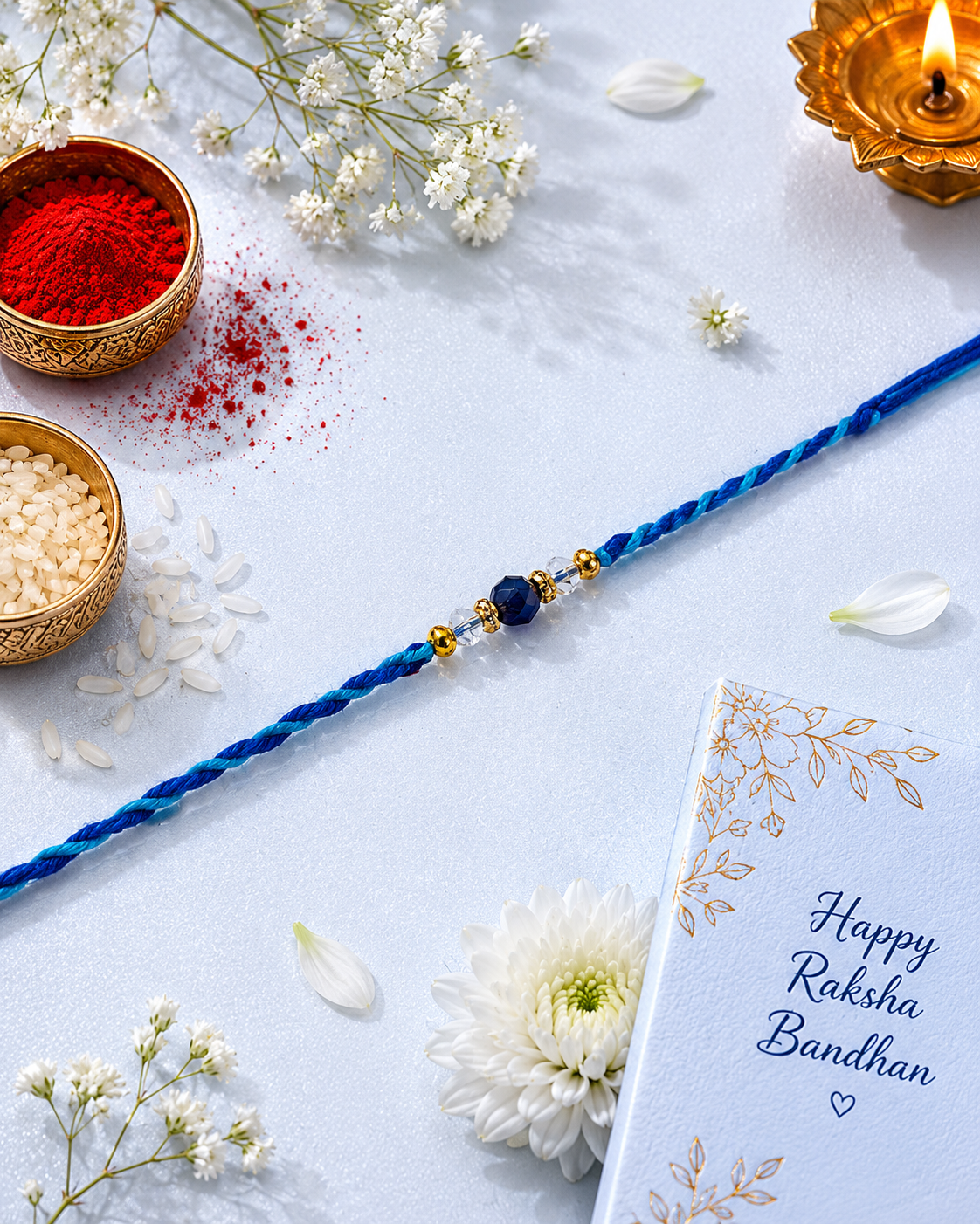 Blue Bead Rakhi for Bhaiya