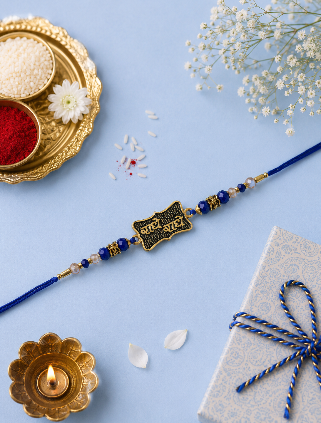 Radhe Radhe Blue Thread Rakhi