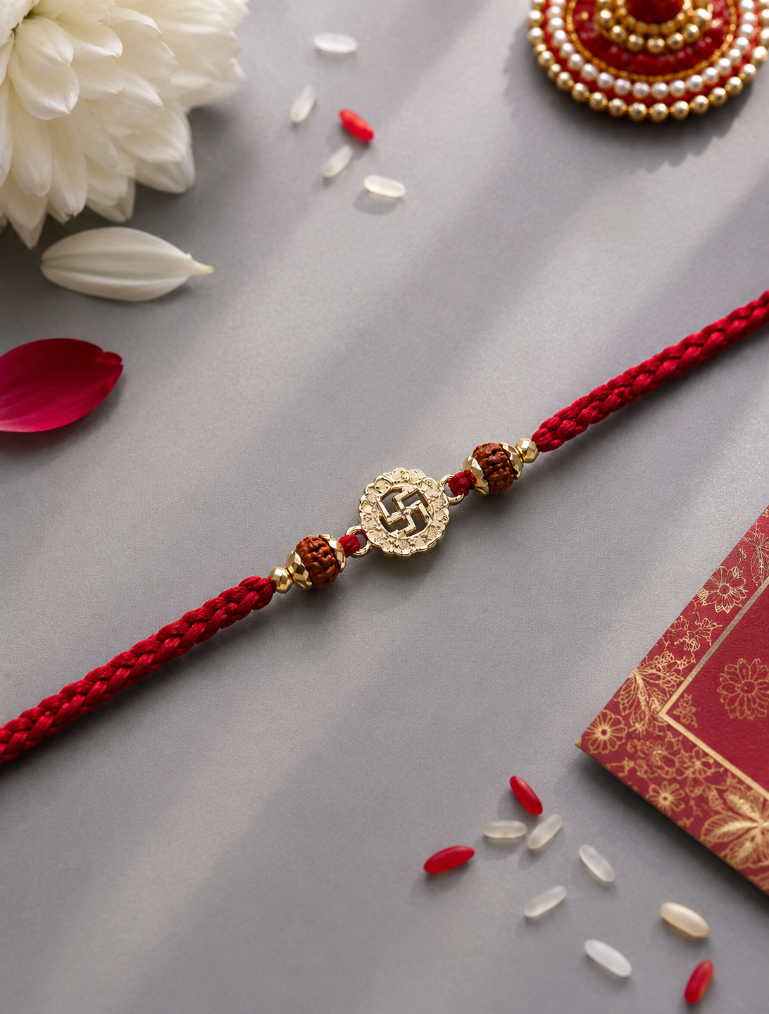 Swastik Rudraksh Red Thread Rakhi