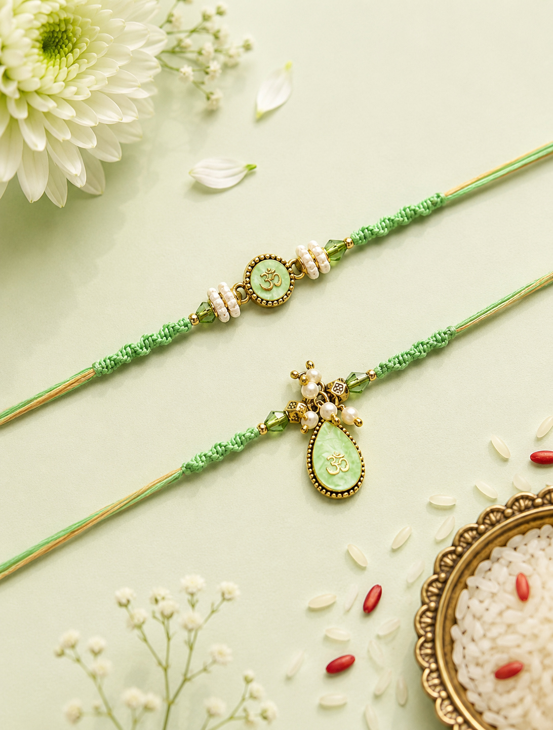 Green Om Bhaiya Bhabhi Rakhi Set