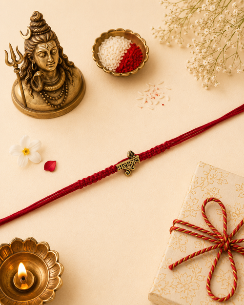 Minimal Mahadev Red Thread Rakhi for Bhaiya