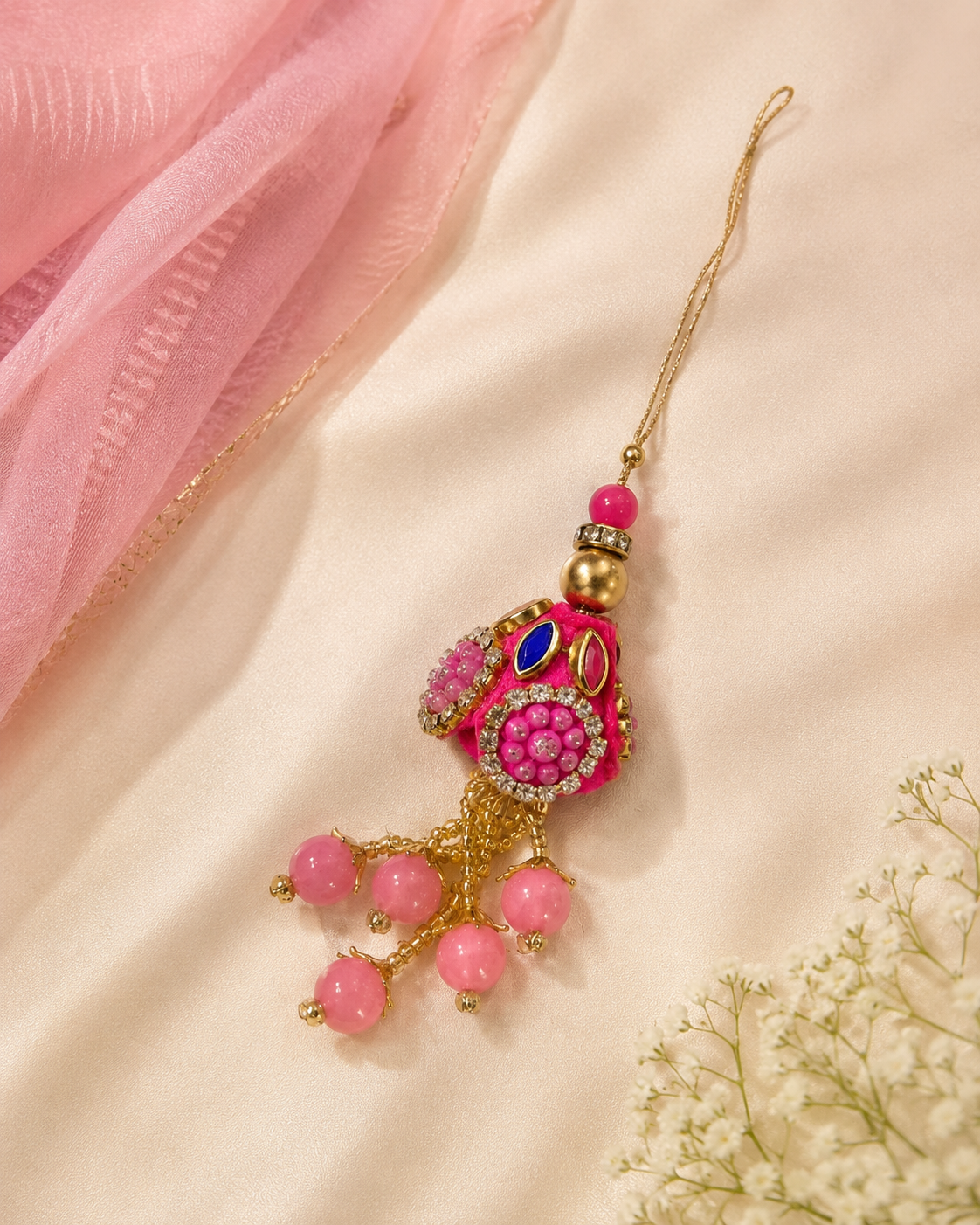 Pink Beaded Tassel Lumba Bhabhi Rakhi
