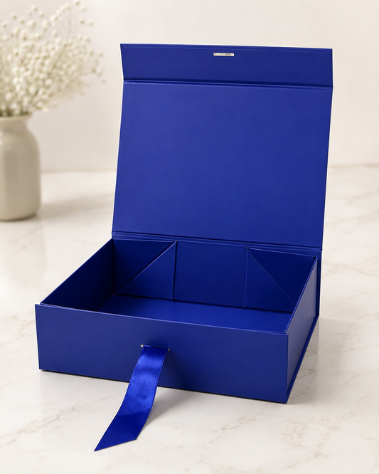 A red collapsible gift box with a structured interior and hinged lid, designed for Diwali hampers, festive gifts, employee gifting, event giveaways, and curated gift packaging.