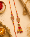 Red and Yellow Stone Meenakari Bhaiya Bhabhi Rakhi