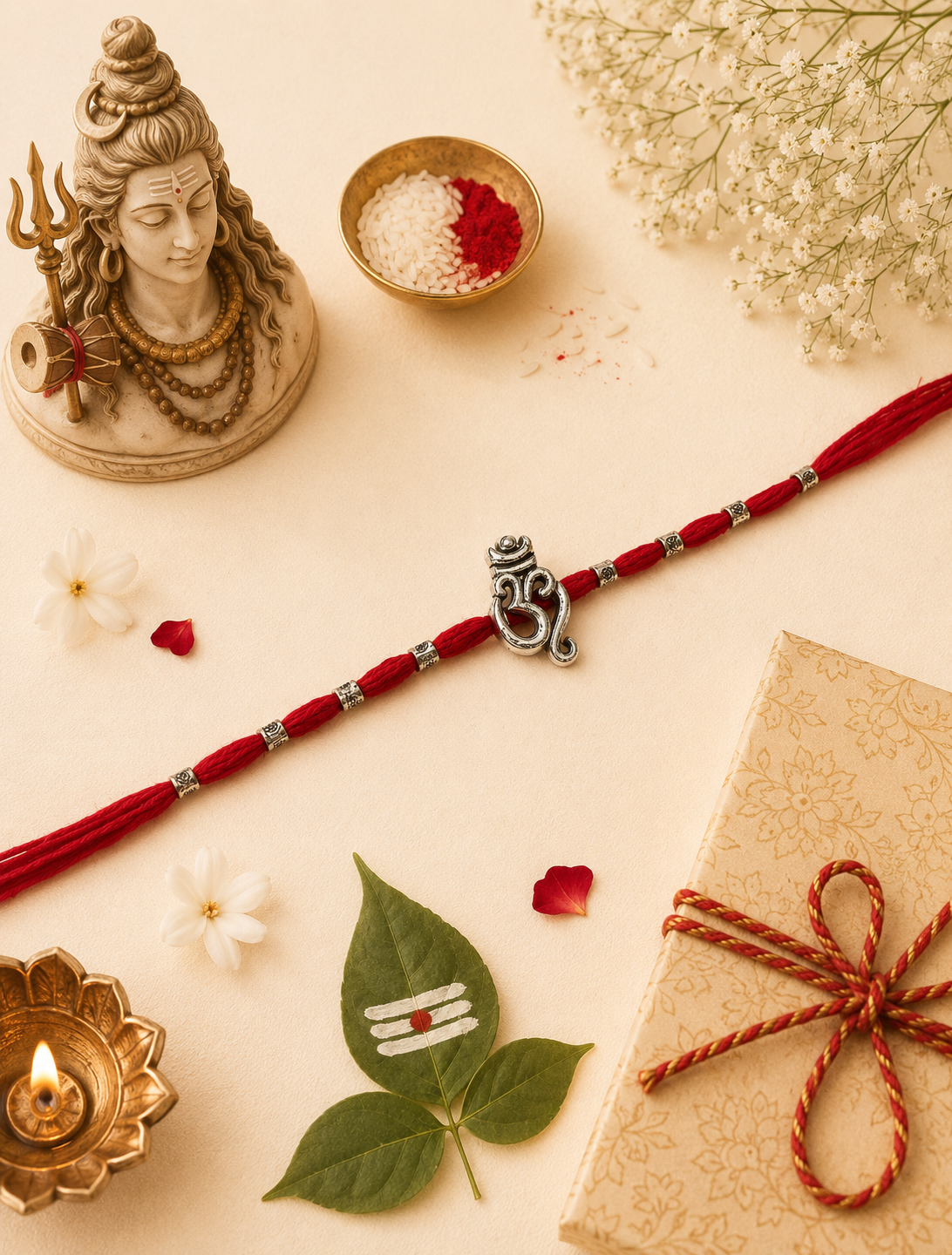Minimal Om Red Thread Rakhi for Bhaiya